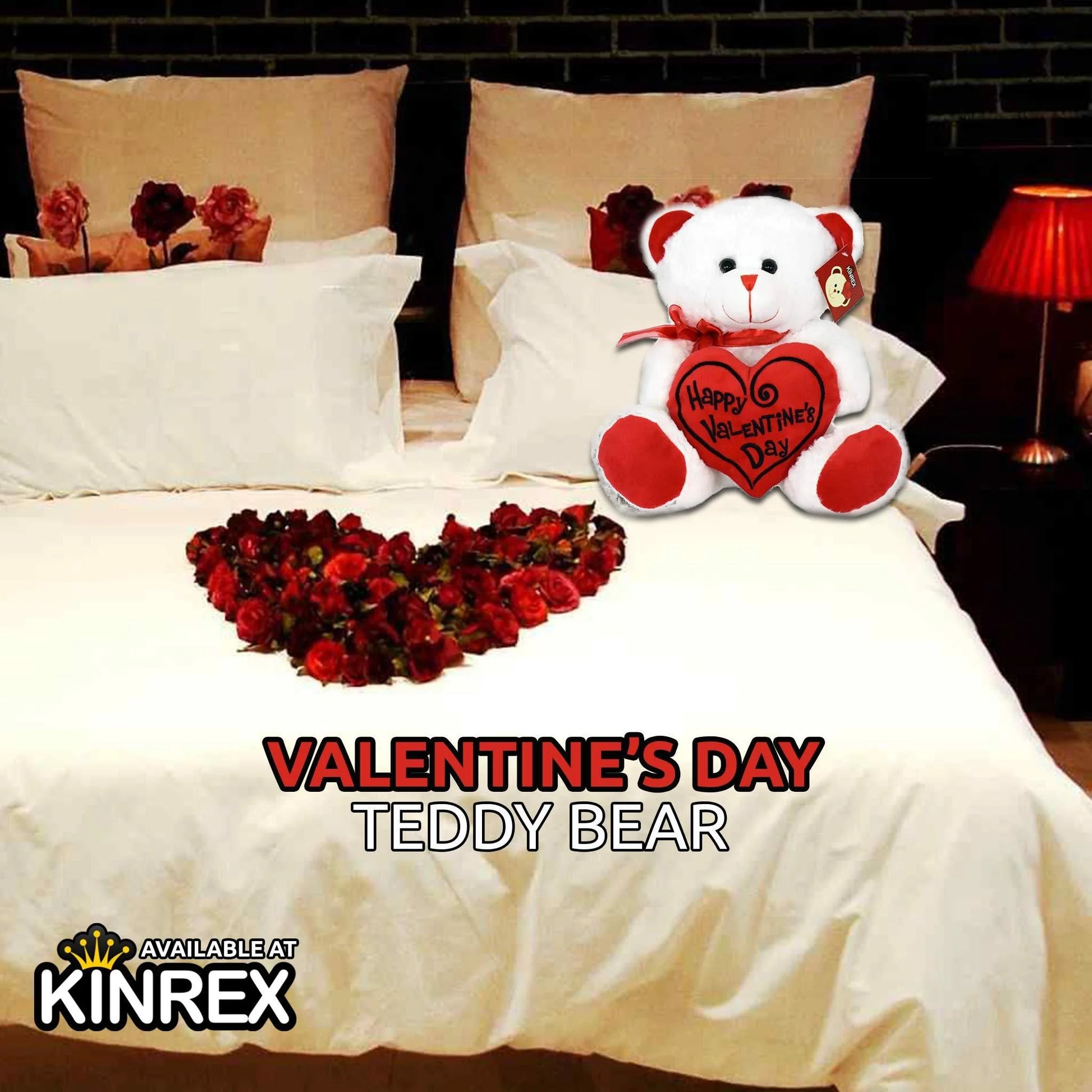 Happy Valentine’S Day Stuffed Teddy Bear- Teddy Bear to Gift for Valentine’S Day for Couples- White Valentines Teddy Bear with Heart Pillow - 11.81” / 30 Cm.