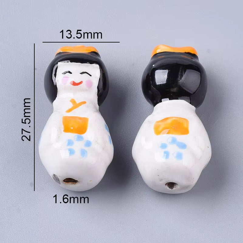 2-5PCS Handmade Porcelain Beads Famille Rose Style Monkey Camel for Jewelry Making Colorful Bead Ceramic Beads