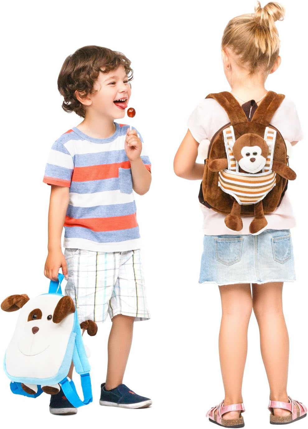 Cute Monkey Backpack with Leash Kids Stuffed Animal Backpack for Boys and Girls 2-5 Years Old with Plush Toy (Brown)