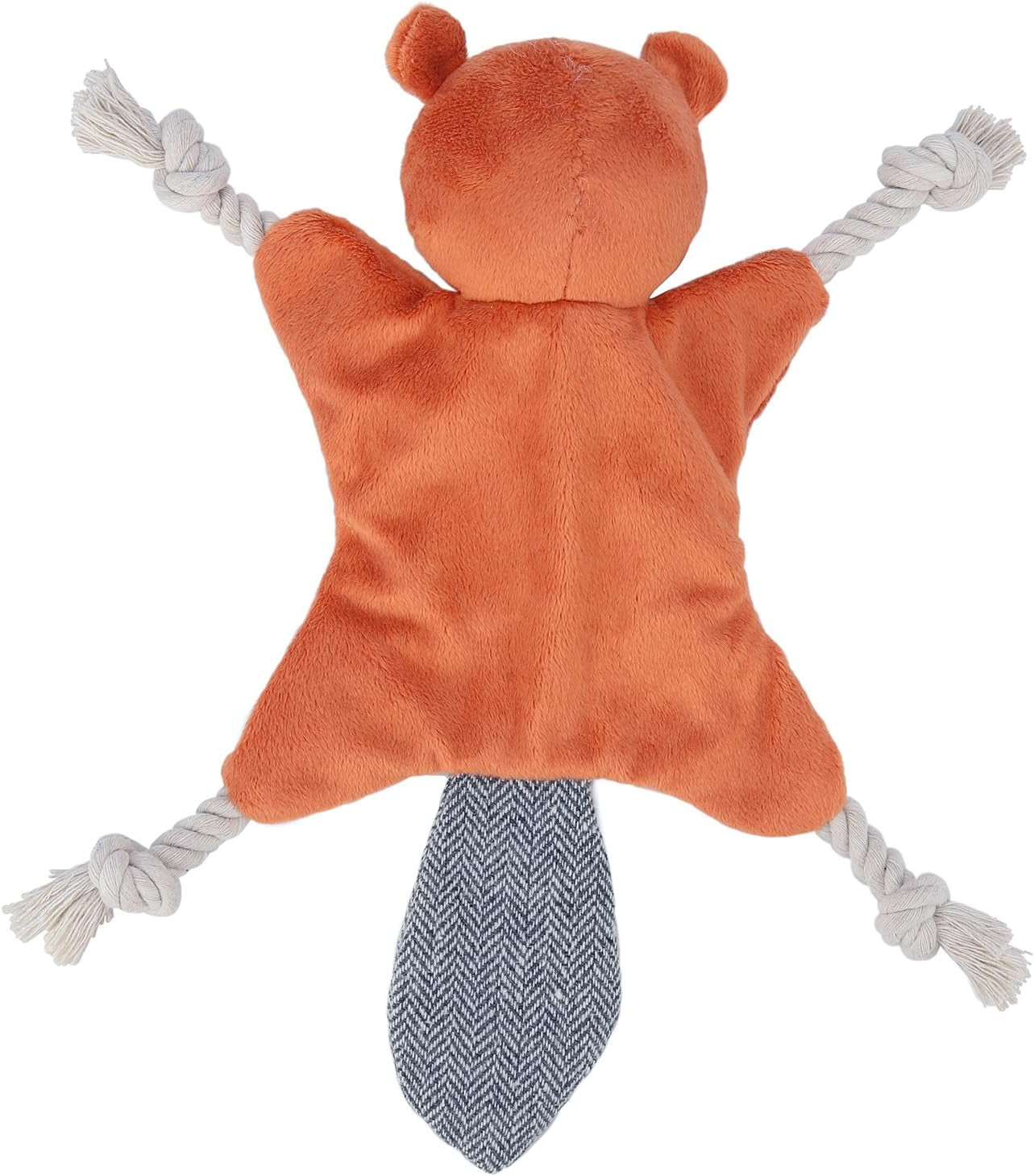 Squirrel Plush Toy, Stuffless Dog Chew Toy with Rope Knots, Crinkle Squeaky Toy for Small Dogs