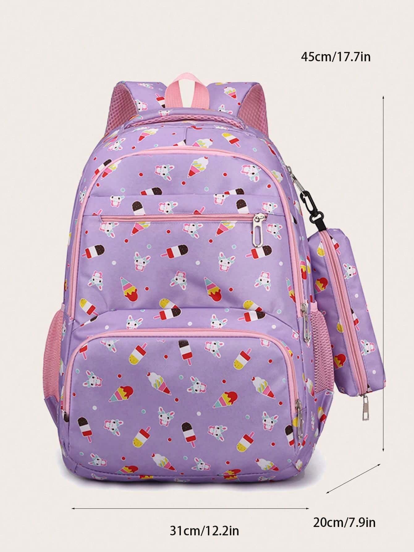 3Pcs Ice Cream Pattern Fashionable Backpack with Shoulder Bag and Coin Purse
