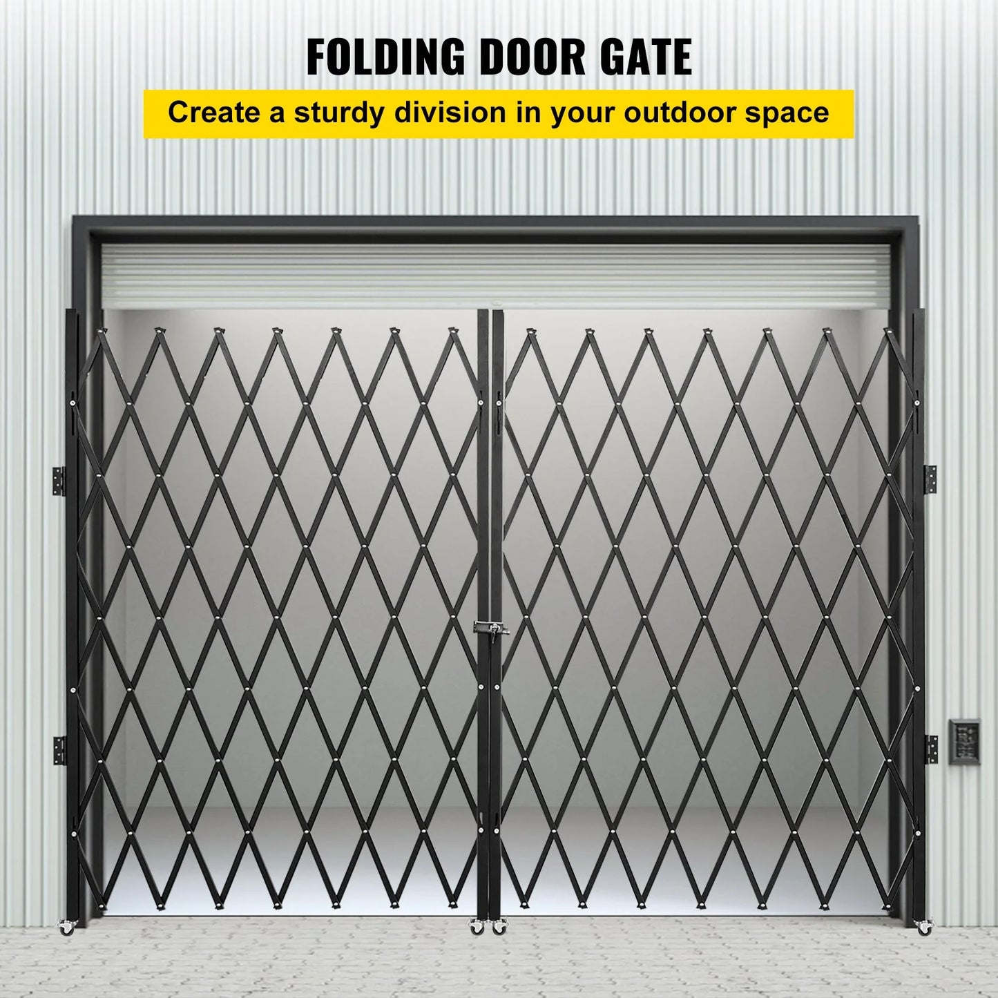 VEVOR Double Folding Security Gate, 7.1' H X 12.5' W Folding Door Gate, Steel Accordion Security Gate, Flexible Expanding Security Gate, 360¡Ã Rolling Barricade Gate, Scissor Gate or Door with Keys