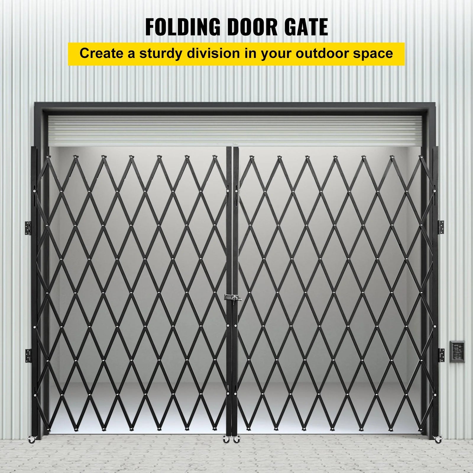 VEVOR Double Folding Security Gate, 7.1' H X 12.5' W Folding Door Gate, Steel Accordion Security Gate, Flexible Expanding Security Gate, 360¡Ã Rolling Barricade Gate, Scissor Gate or Door with Keys