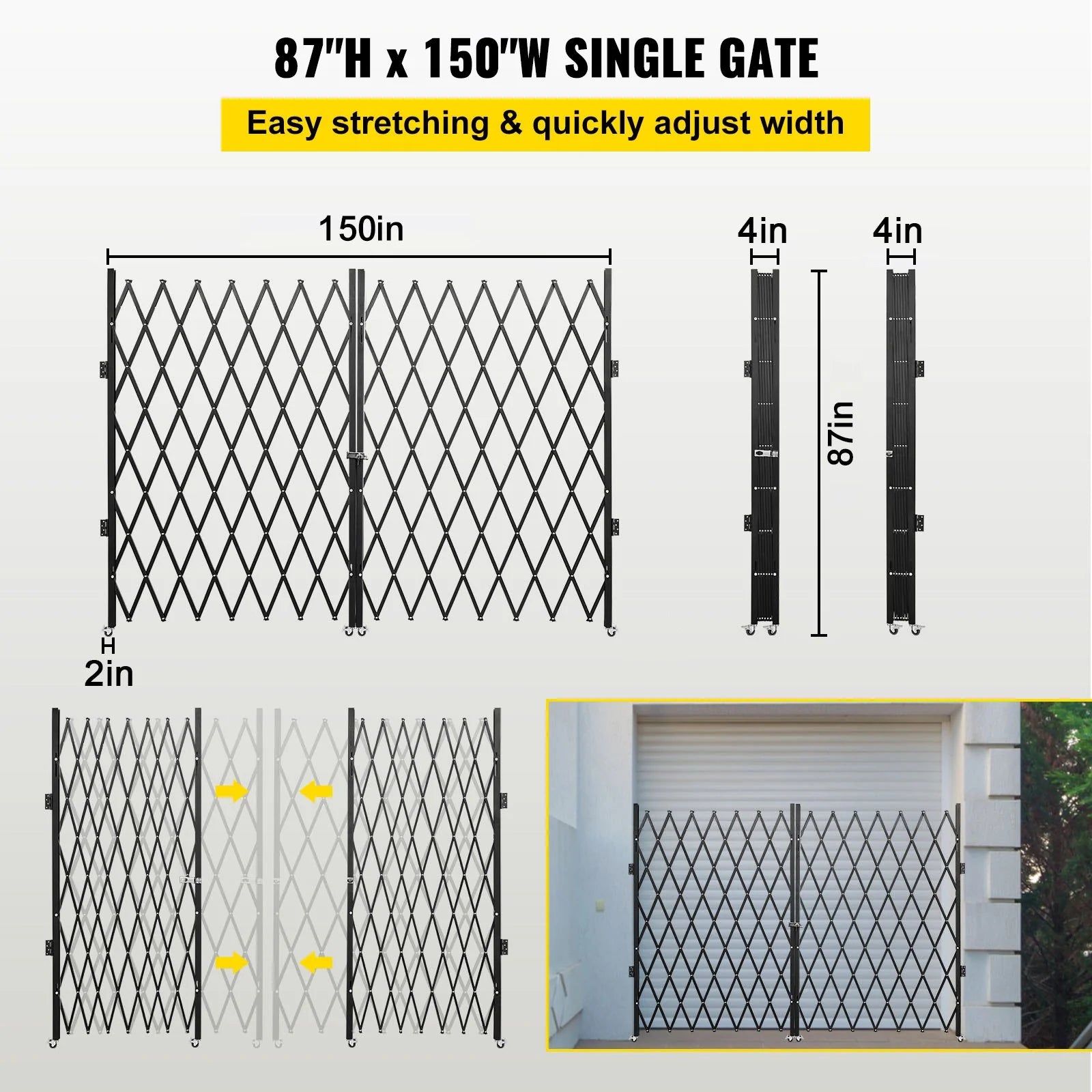 VEVOR Double Folding Security Gate, 7.1' H X 12.5' W Folding Door Gate, Steel Accordion Security Gate, Flexible Expanding Security Gate, 360¡Ã Rolling Barricade Gate, Scissor Gate or Door with Keys