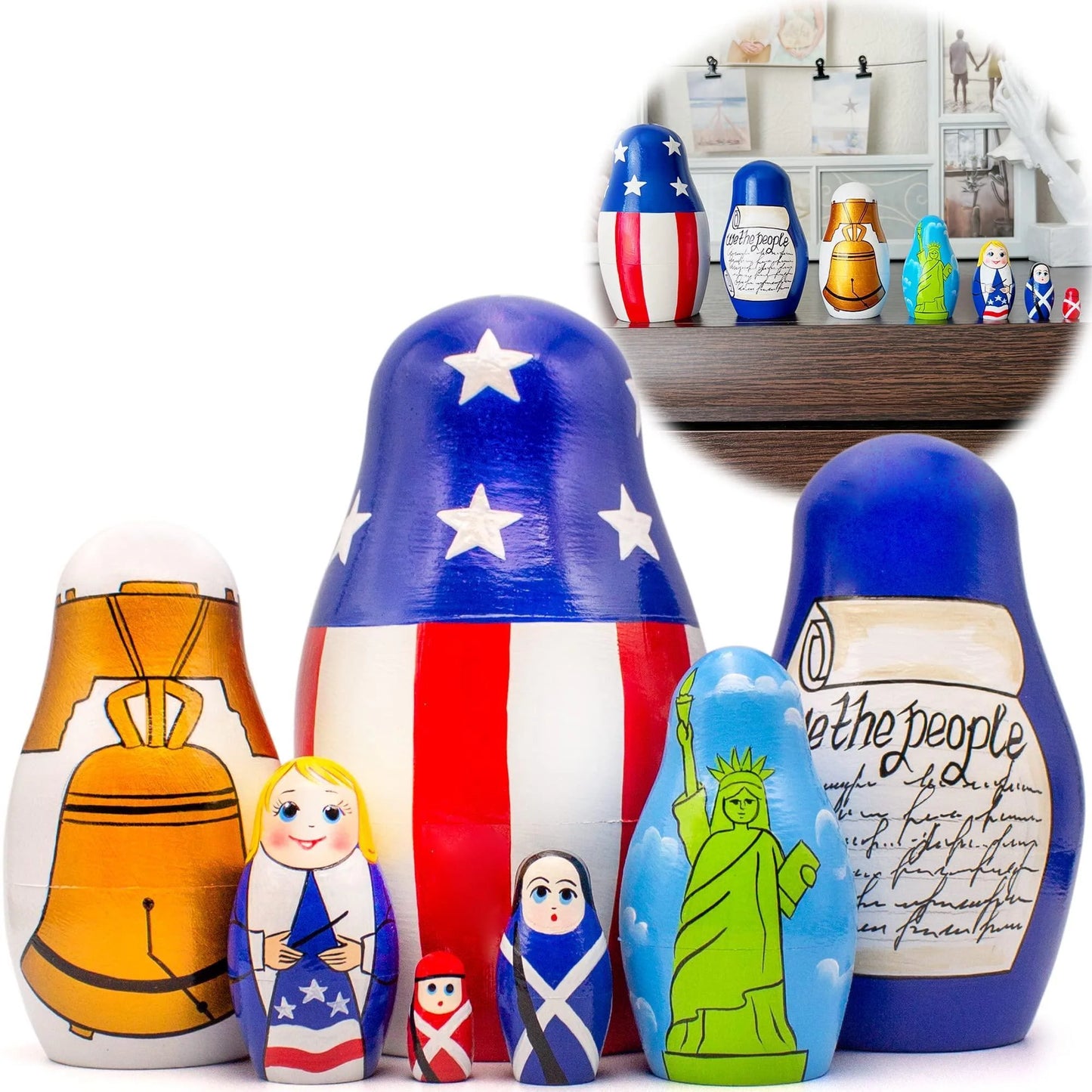 Independence Day Nesting Dolls Set 7 Pcs Russian Dolls with Symbols Of