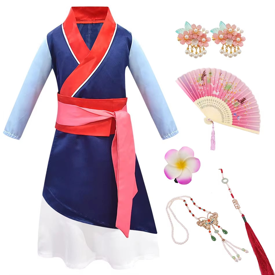 Mulan Cosplay Princess Dress Girls Hanfu Chinese Costume Children Halloween Apparel Kid Anime Role Play Birthday Carnival Outfit