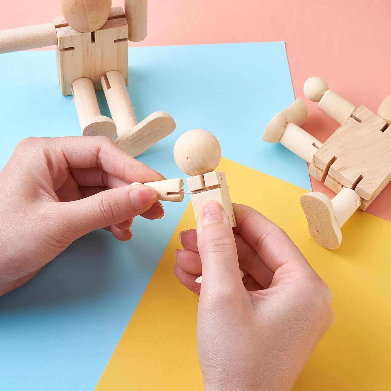 12Pcs Unfinished Wood Robot Dolls - Wooden Figure Dolls for DIY Art Crafts Game Party Decoration