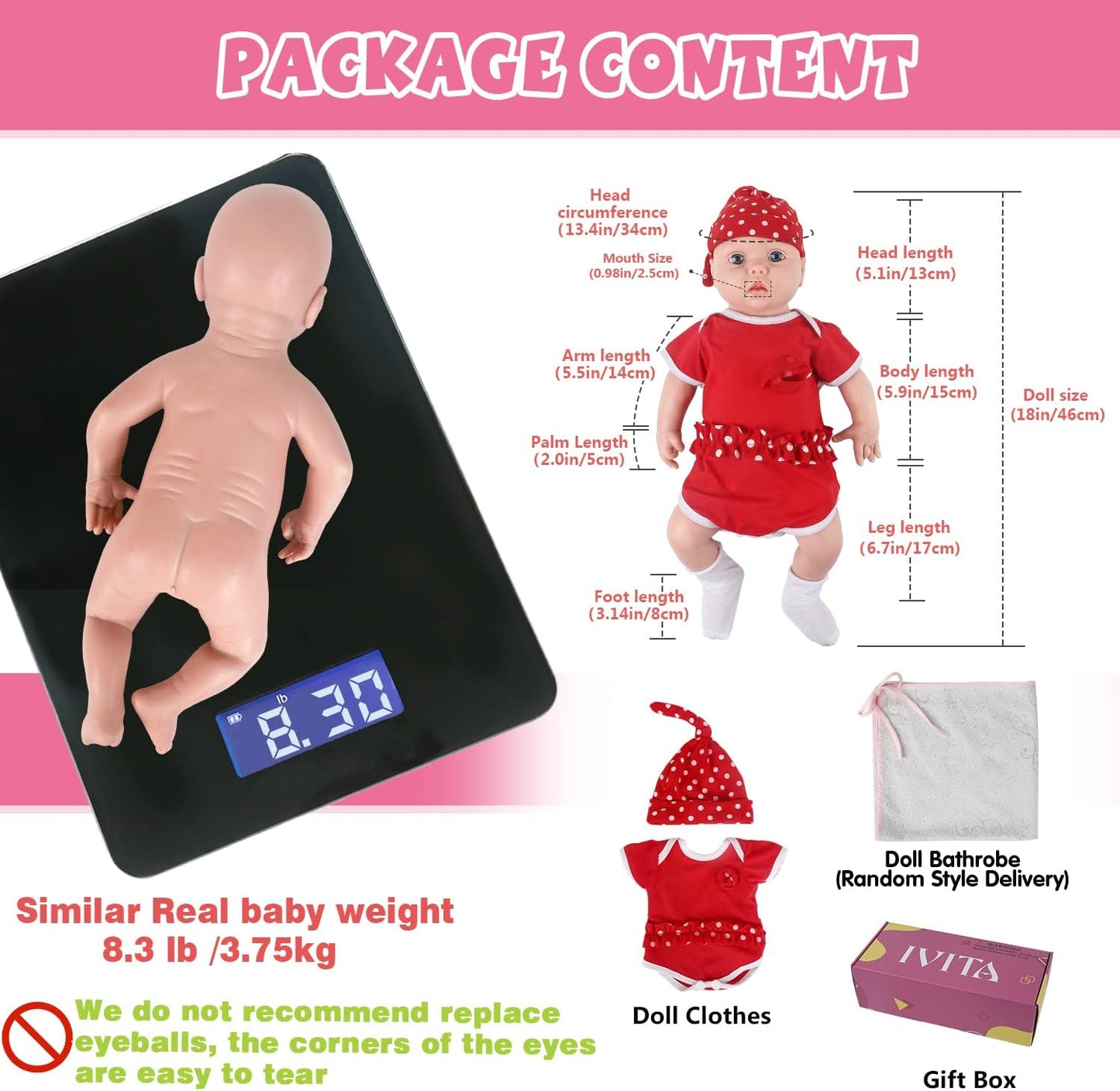 18 Inch Full Body Silicone Baby Dolls,Not Vinyl Dolls, Real Full Silicone Reborn Baby Dolls Newborn Baby Dolls - Girl