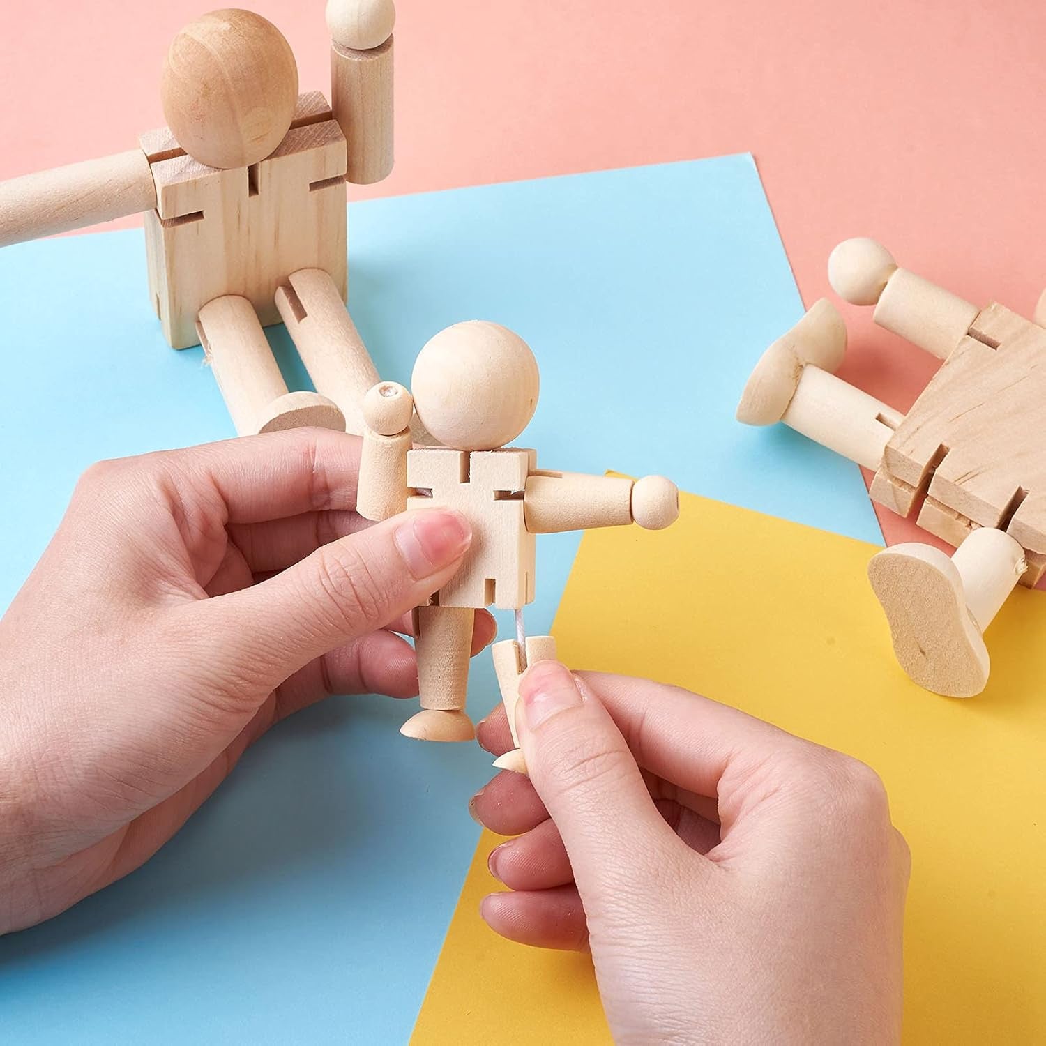 12Pcs Unfinished Wood Robot Dolls - Wooden Figure Dolls for DIY Art Crafts Game Party Decoration