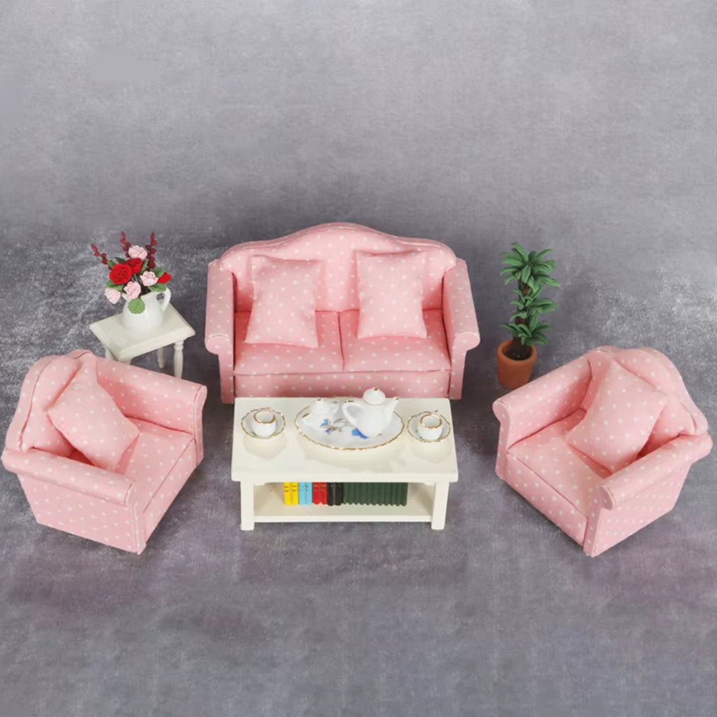 Miniature Sofa Set for 1:12 Doll House Living Room Life Scene Decorative