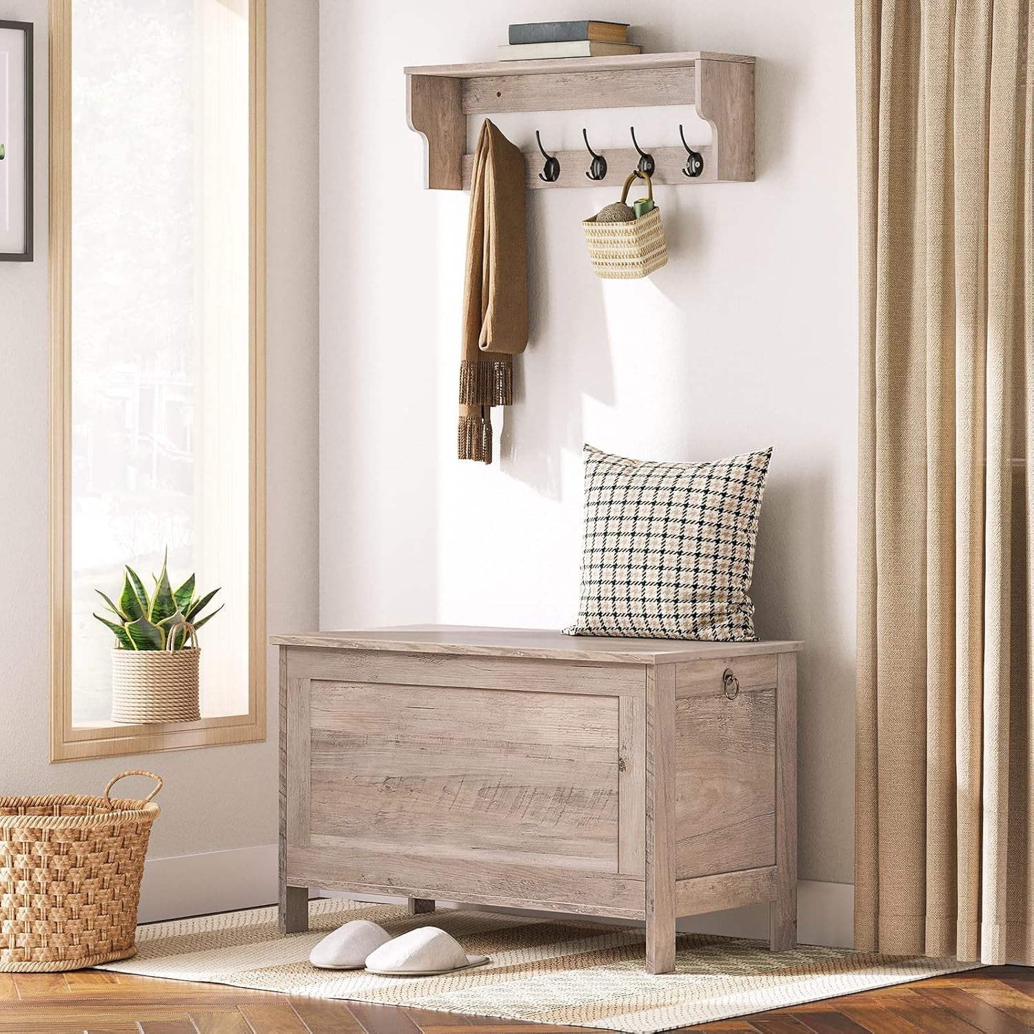 Toy Box, Retro Wooden Look Storage Chest with Safety Hinge, Entryway Storage Bench Supports 220 Lb, 29.9 X 15.7 X 18.9 Inches Toy Chest Organizer, Easy Assembly (Greige) BG75CW01G1