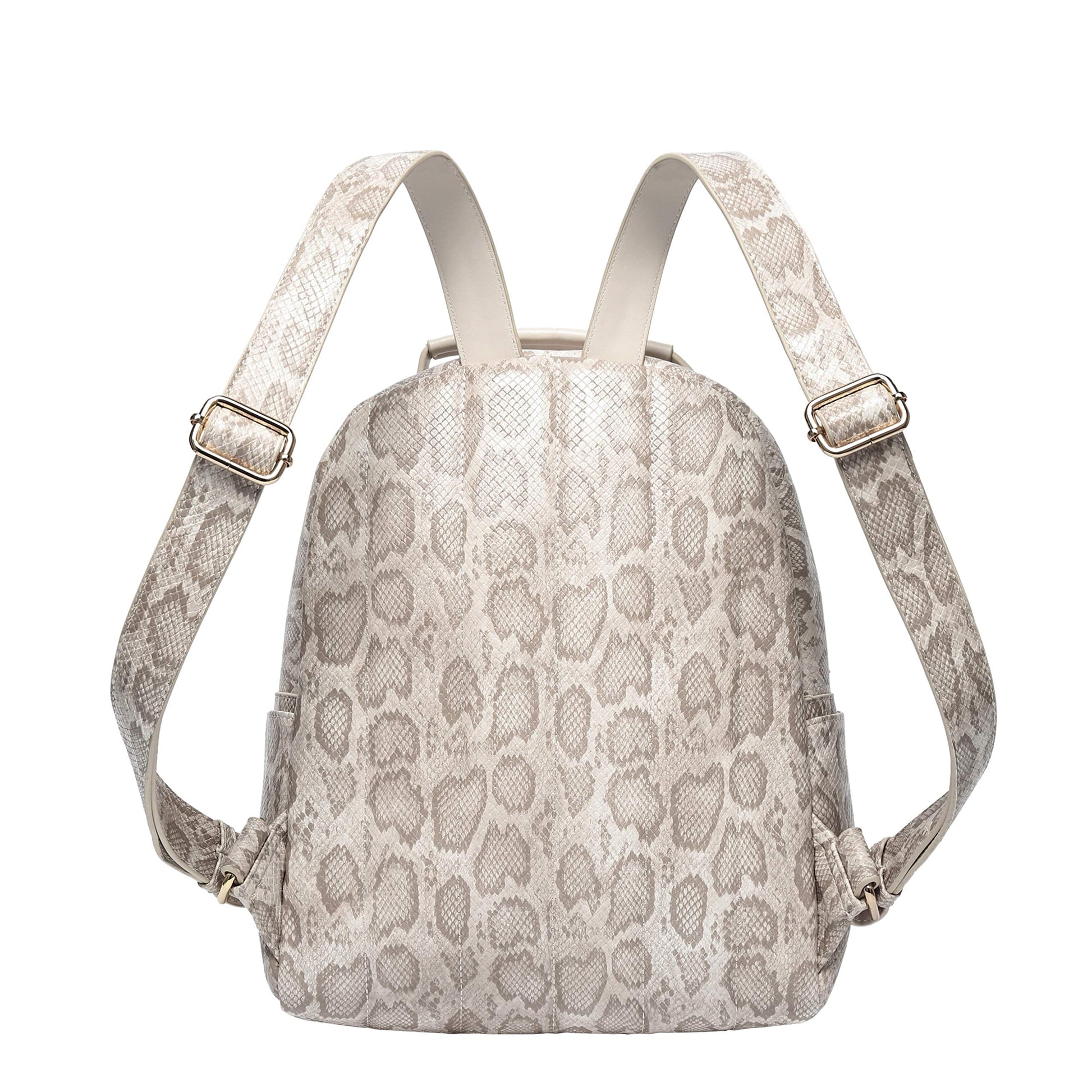 Backpack Bag Luxury PU Vegan Leather Cream Snake