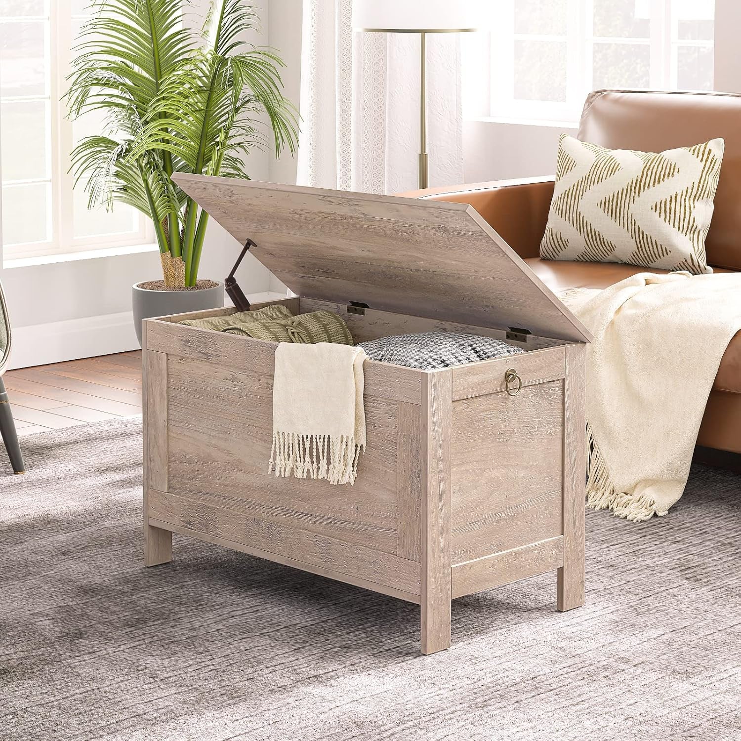 Toy Box, Retro Wooden Look Storage Chest with Safety Hinge, Entryway Storage Bench Supports 220 Lb, 29.9 X 15.7 X 18.9 Inches Toy Chest Organizer, Easy Assembly (Greige) BG75CW01G1
