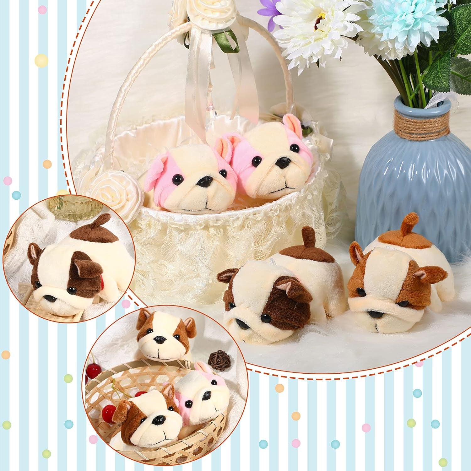 9 Pcs Mini Plush Dogs Bulk Puppy Stuffed Animals Small Cute Soft Puppies Toys Assorted for Easter Goodie Bag Fillers Baby Shower Birthday Party Favors Carnival Gift(Fluffy Puppy)