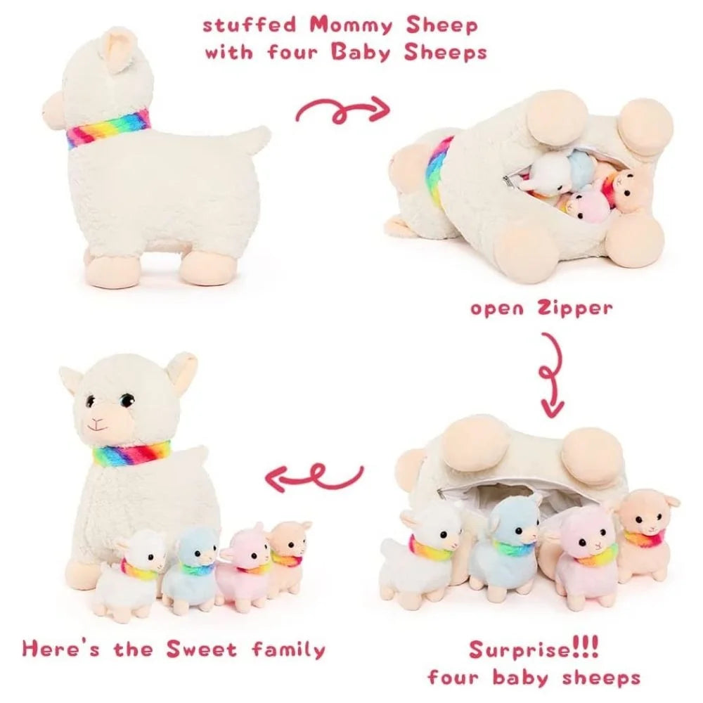 14.5" Sheep Stuffed Animal Mommy Sheep with 4 Baby Plush Toys