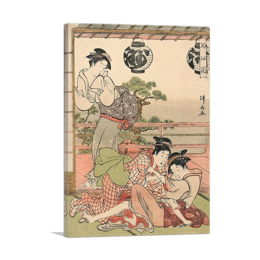 Two Geisha Struggling for a Letter