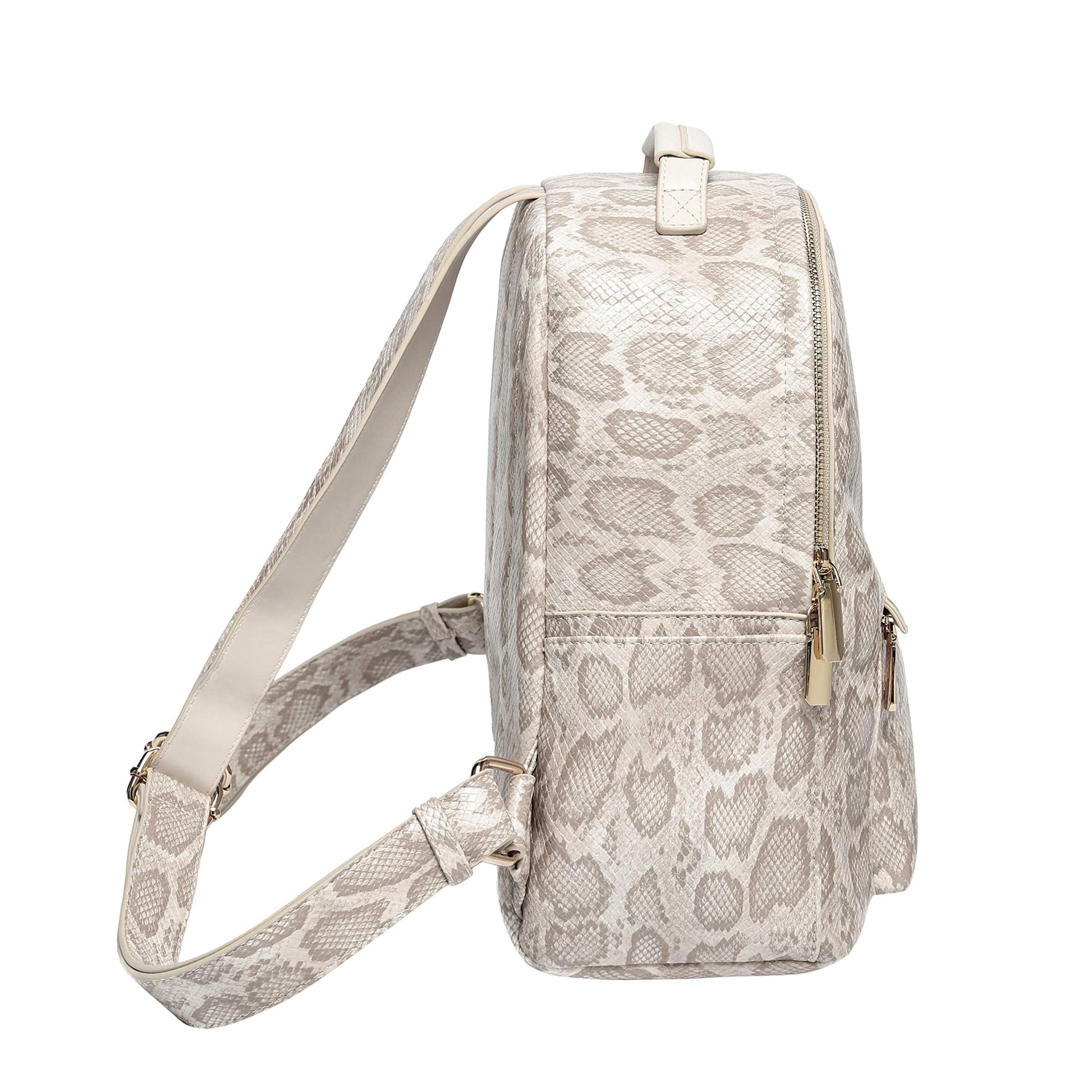 Backpack Bag Luxury PU Vegan Leather Cream Snake