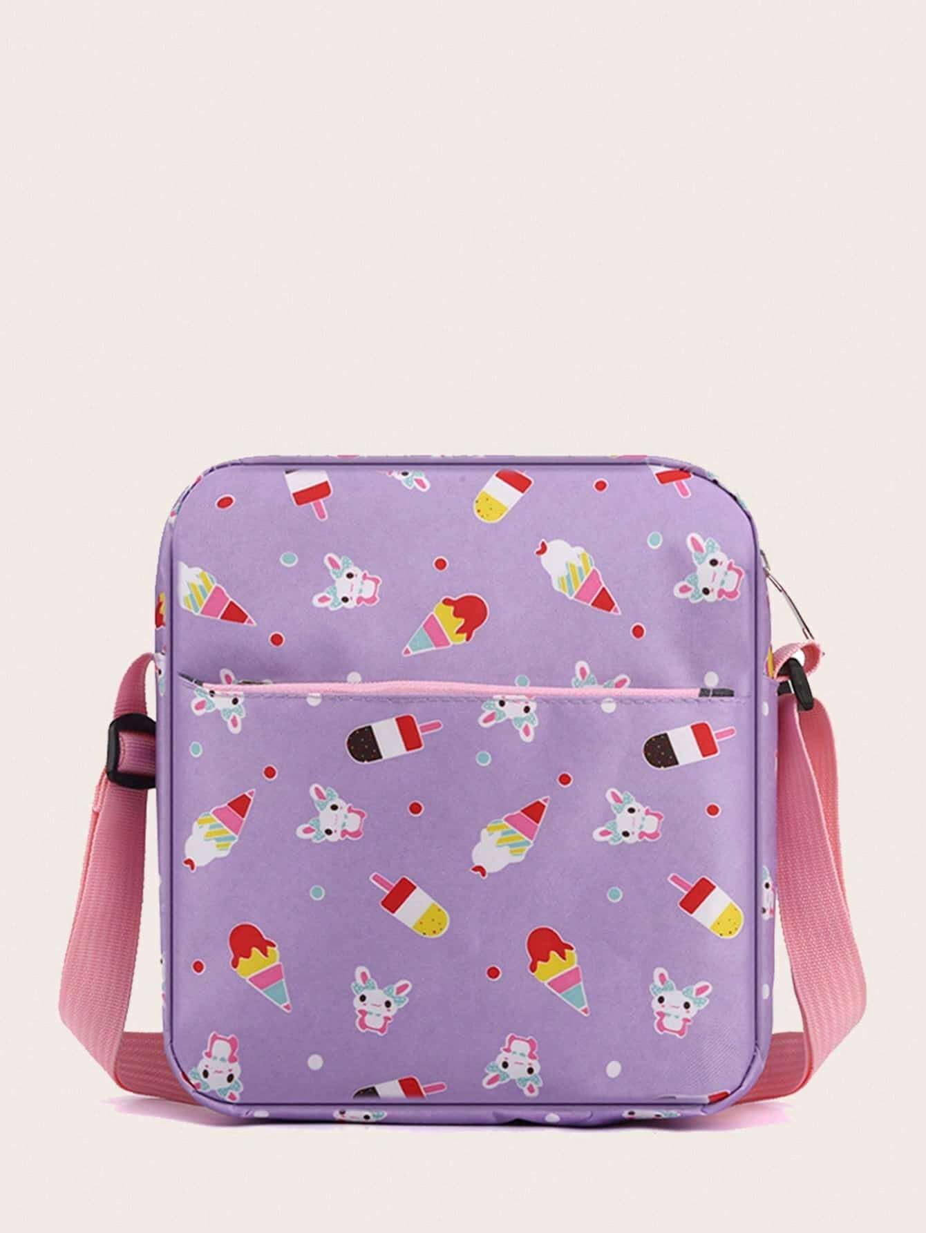 3Pcs Ice Cream Pattern Fashionable Backpack with Shoulder Bag and Coin Purse
