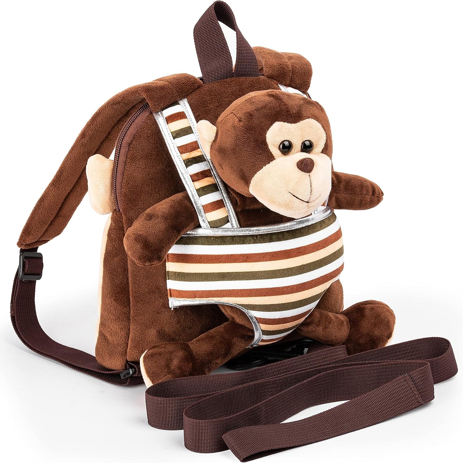 Cute Monkey Backpack with Leash Kids Stuffed Animal Backpack for Boys and Girls 2-5 Years Old with Plush Toy (Brown)