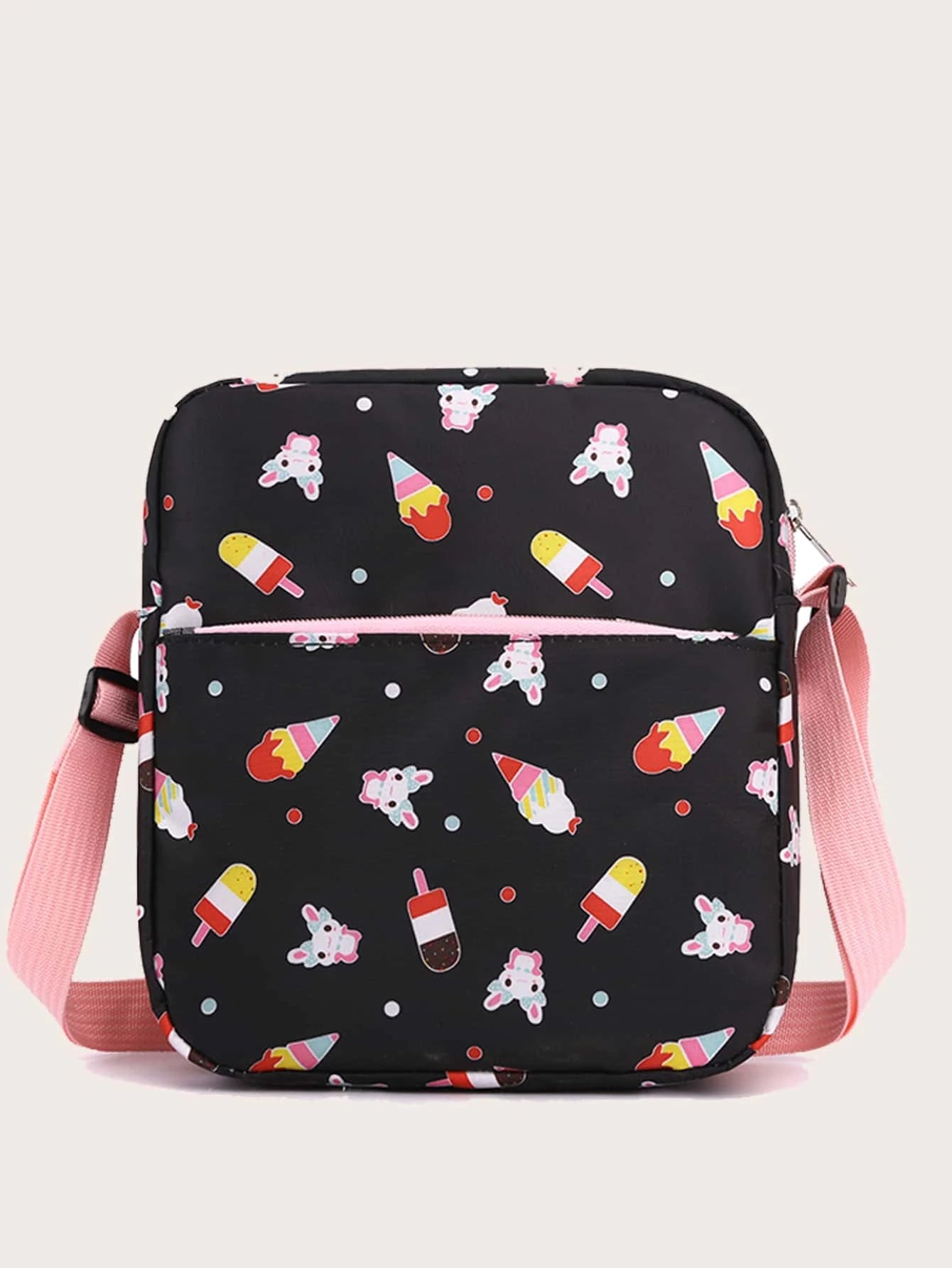 3Pcs Ice Cream Pattern Fashionable Backpack with Shoulder Bag and Coin Purse