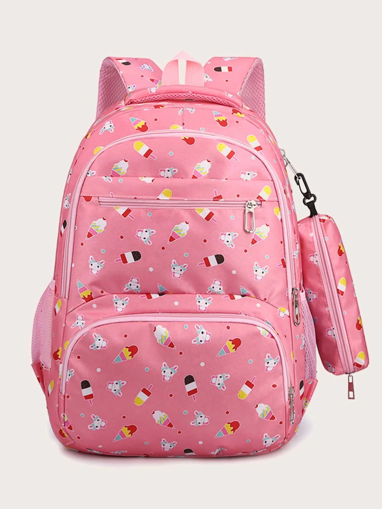 3Pcs Ice Cream Pattern Fashionable Backpack with Shoulder Bag and Coin Purse