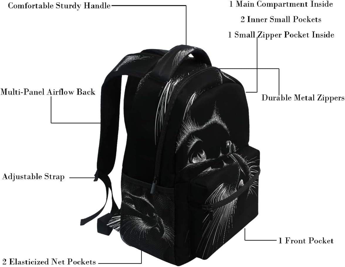 Cute Print Style Cat Black Art Kitten Animal Backpacks Bookbags Daypack Travel School College Bag for Women Girls Men Boys