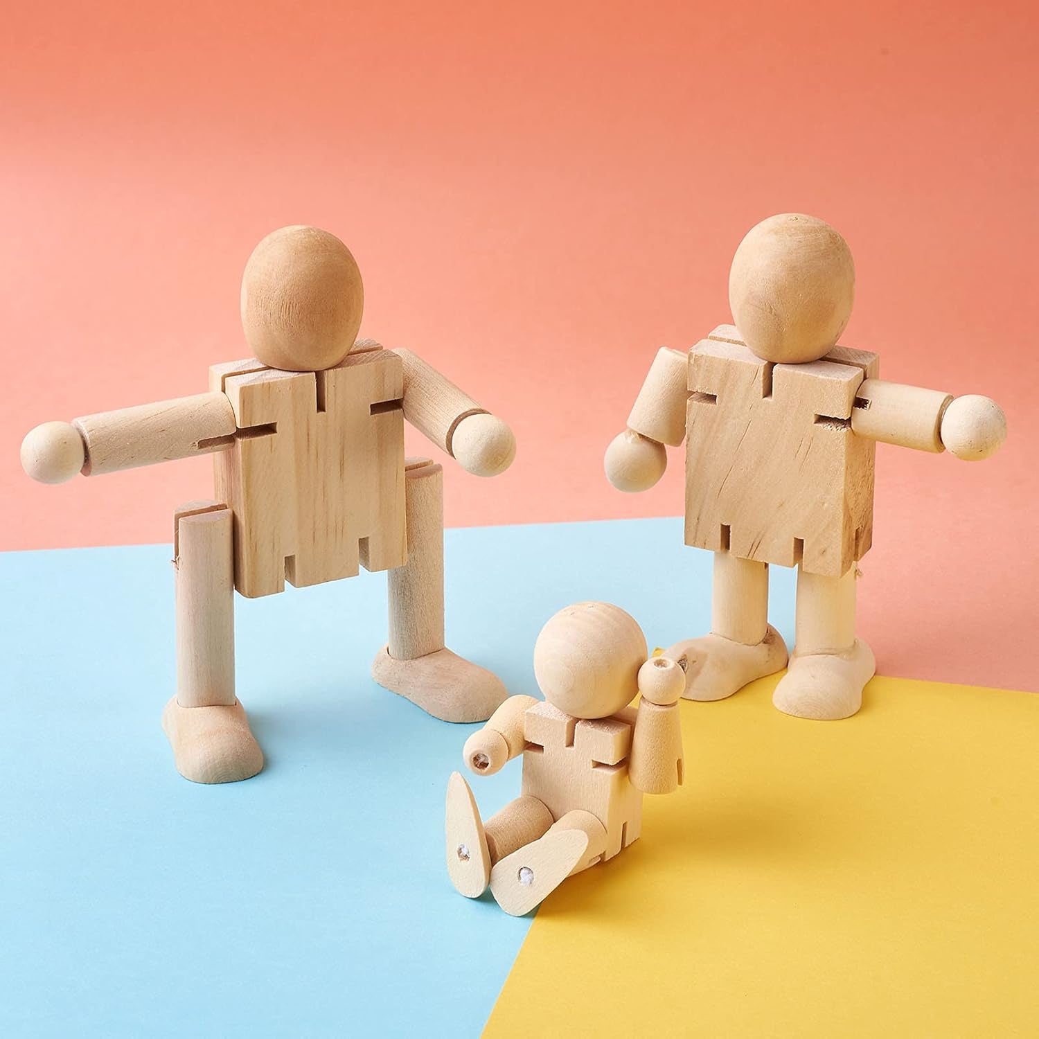 12Pcs Unfinished Wood Robot Dolls - Wooden Figure Dolls for DIY Art Crafts Game Party Decoration