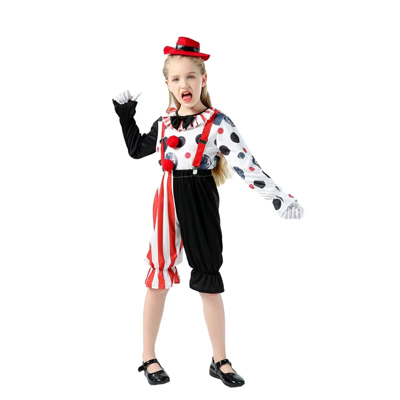 Toddler Creepy Clown Kid Costumes Clown Stage Clothes Set Halloween Children'S Clown Performance Cosplay Funny Play Costumes