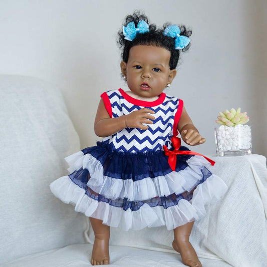 Reborn Baby Dolls Black Girl, African American 20 Inch Realistic Newborn Baby Dolls with Lifelike Soft Body Silicone Limbs Birthday Gift Set for Ages 3+