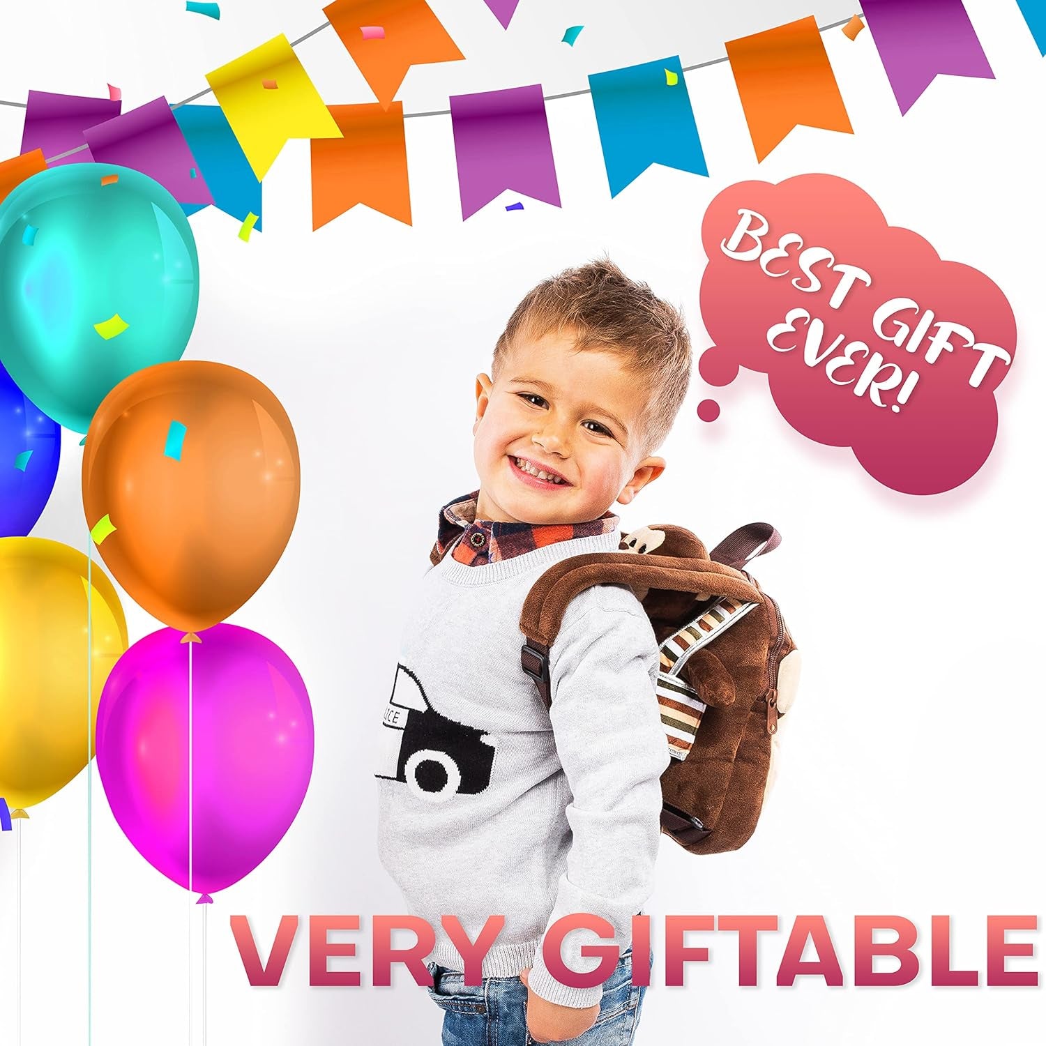Cute Monkey Backpack with Leash Kids Stuffed Animal Backpack for Boys and Girls 2-5 Years Old with Plush Toy (Brown)