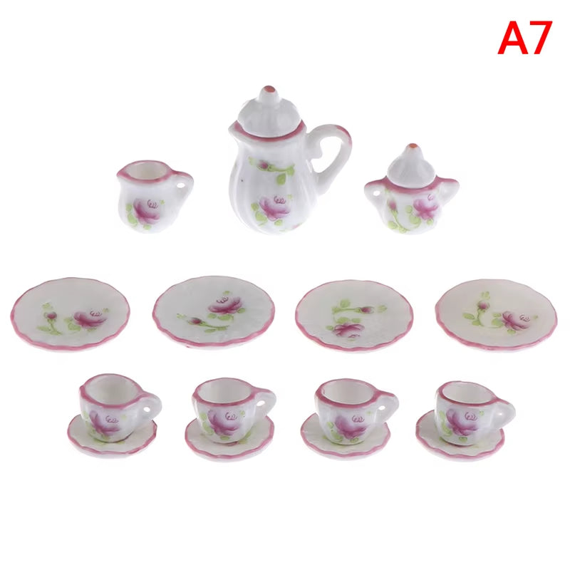 29 Styles Ceramic Cup Set Scale 1:12 Doll House Miniature Porcelain Tea Cup Set Tableware Kitchen Dollhouse Teapot DIY Toys