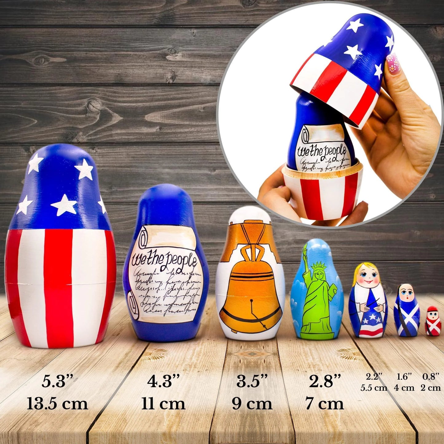 Independence Day Nesting Dolls Set 7 Pcs Russian Dolls with Symbols Of