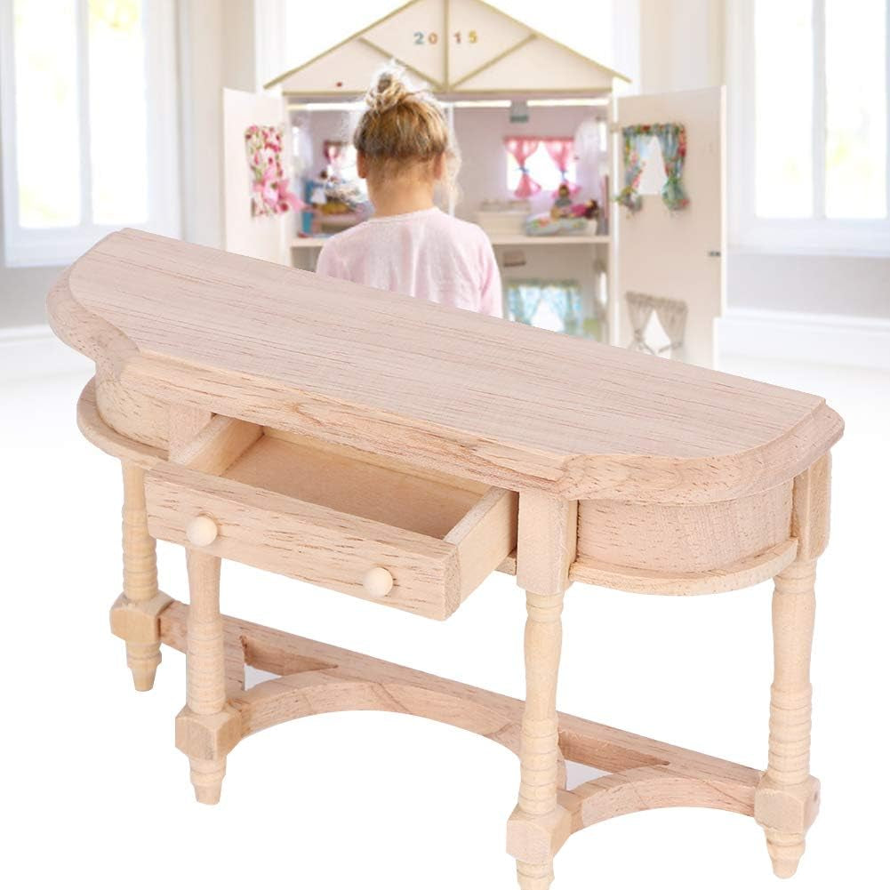 Mini Wooden Dollhouse Accessories, 1:12 Scale Miniatures Dollhouse Furniture for DIY Dollhouse Living Room Mini Toy Wood Table with Drawer Bookcase for Bedroom Simulated Accessory