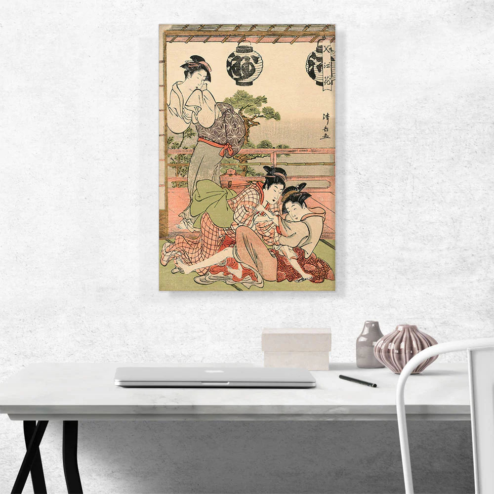 Two Geisha Struggling for a Letter