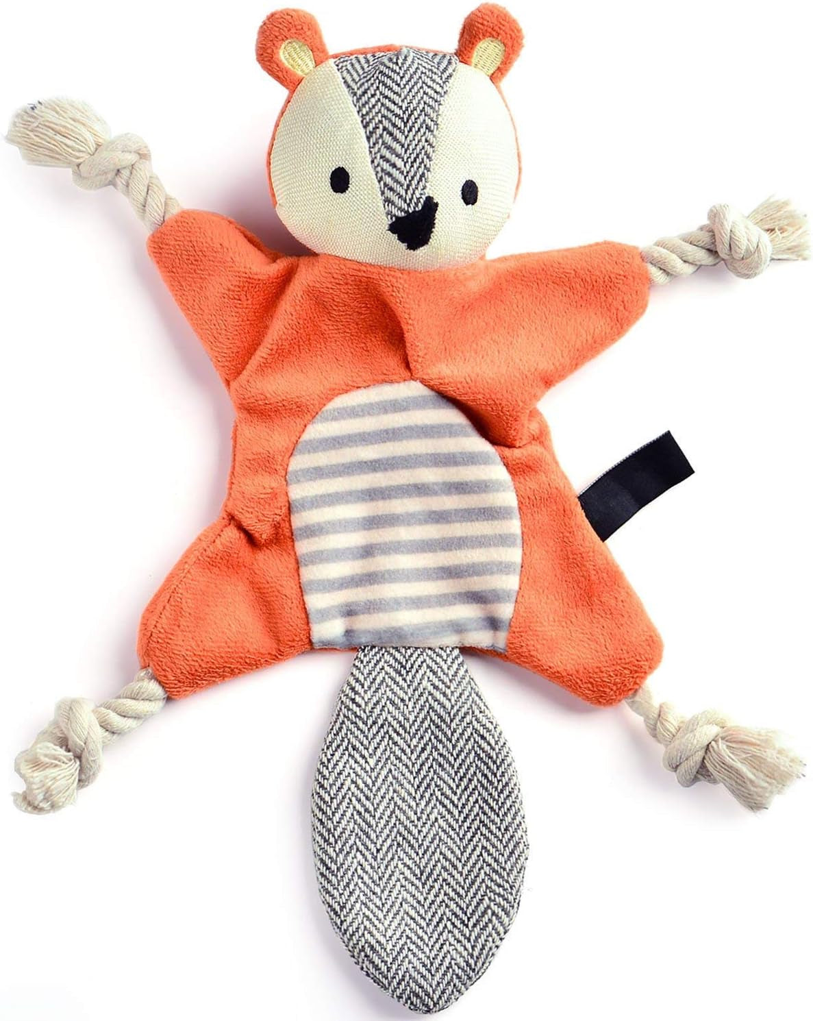 Squirrel Plush Toy, Stuffless Dog Chew Toy with Rope Knots, Crinkle Squeaky Toy for Small Dogs