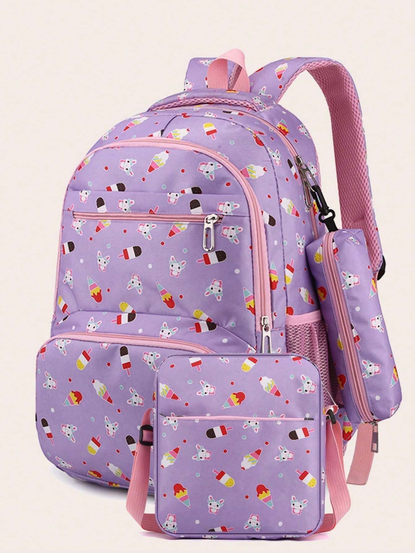 3Pcs Ice Cream Pattern Fashionable Backpack with Shoulder Bag and Coin Purse