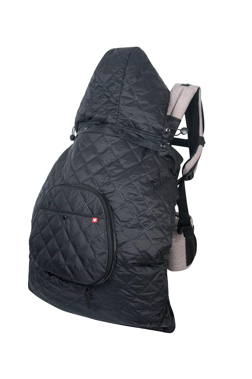 Universal Baby Carrier Cover, Fleece Lined, Waterproof and Windproof, Detachable Hood, 2 Storage Pockets, 2 Hand Pockets, Black