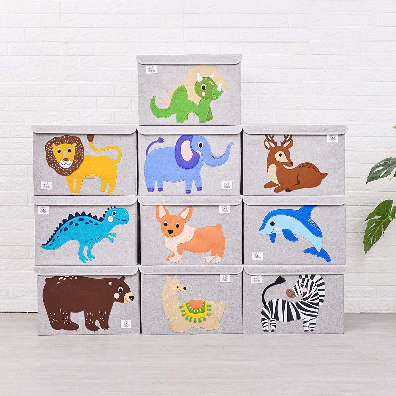 Foldable Large Kids Toy Chest with Flip-Top Lid, Collapsible Fabric Animal Toy Storage Organizer/Bin/Box/Basket/Trunk for Toddler, Children and Baby Nursery (Triceratops)