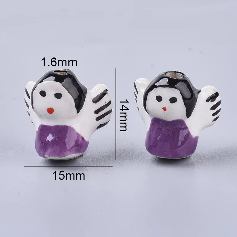2-5PCS Handmade Porcelain Beads Famille Rose Style Monkey Camel for Jewelry Making Colorful Bead Ceramic Beads