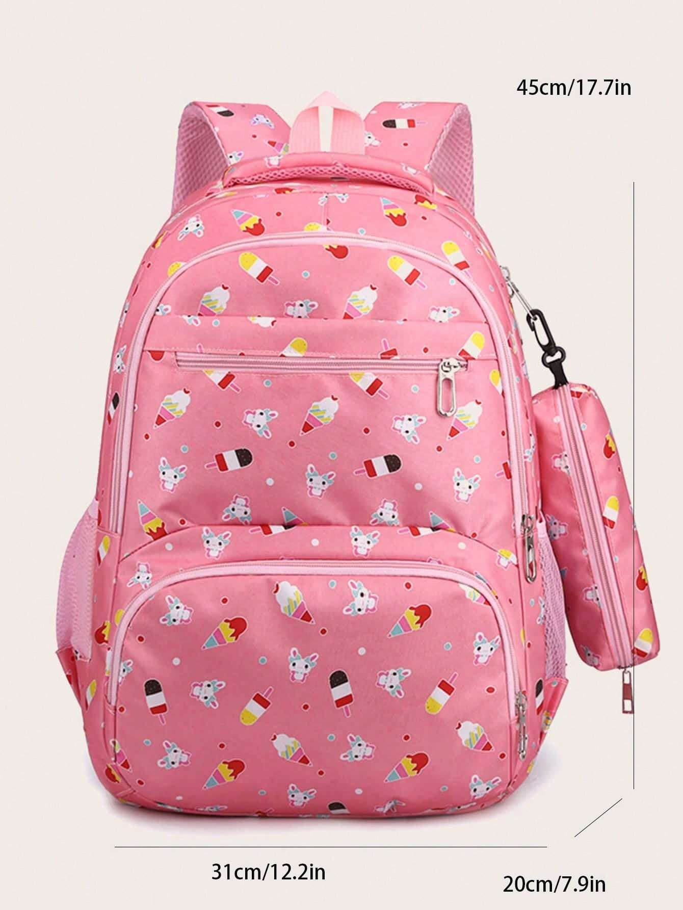 3Pcs Ice Cream Pattern Fashionable Backpack with Shoulder Bag and Coin Purse