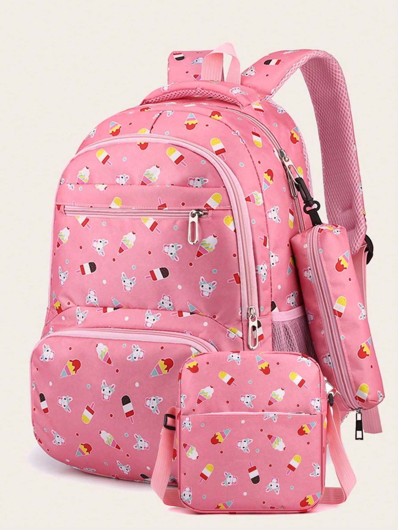 3Pcs Ice Cream Pattern Fashionable Backpack with Shoulder Bag and Coin Purse