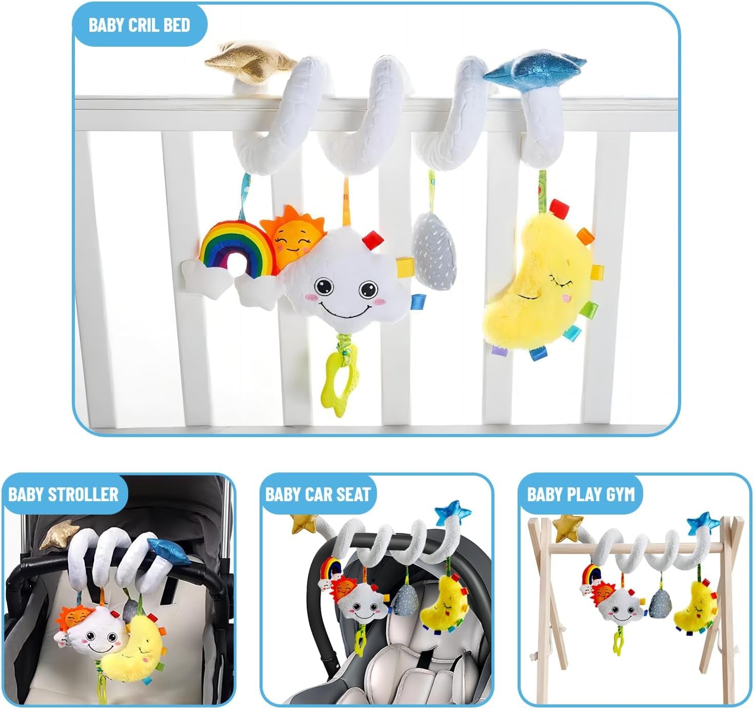 Baby Car Seat Toys Newborn Toys, Stroller Toys Baby Toys 0-6 Months, Infant Spiral Plush Toys Hanging Stroller Toys for Carseat Crib Bar Bassinet - Colorful Star