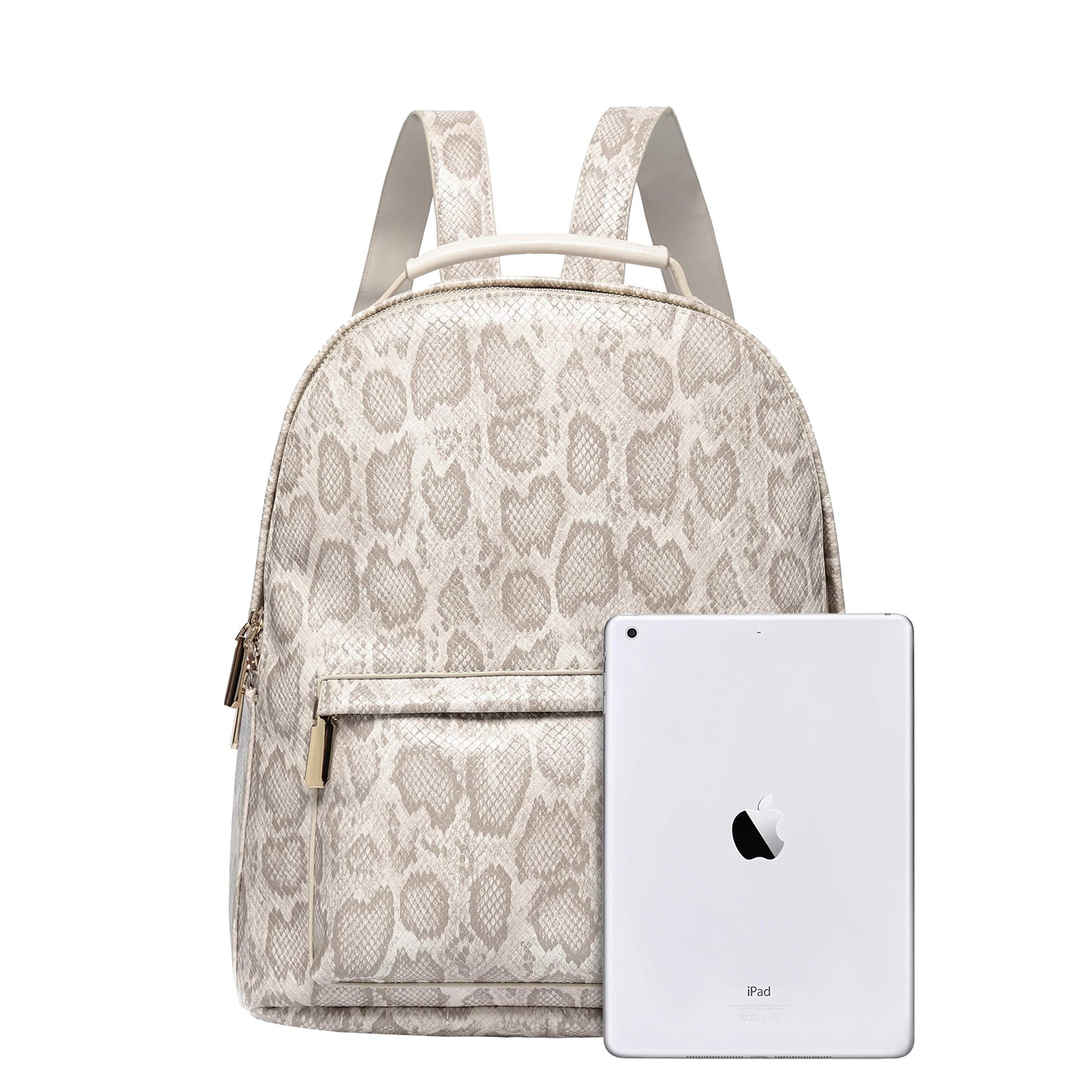 Backpack Bag Luxury PU Vegan Leather Cream Snake