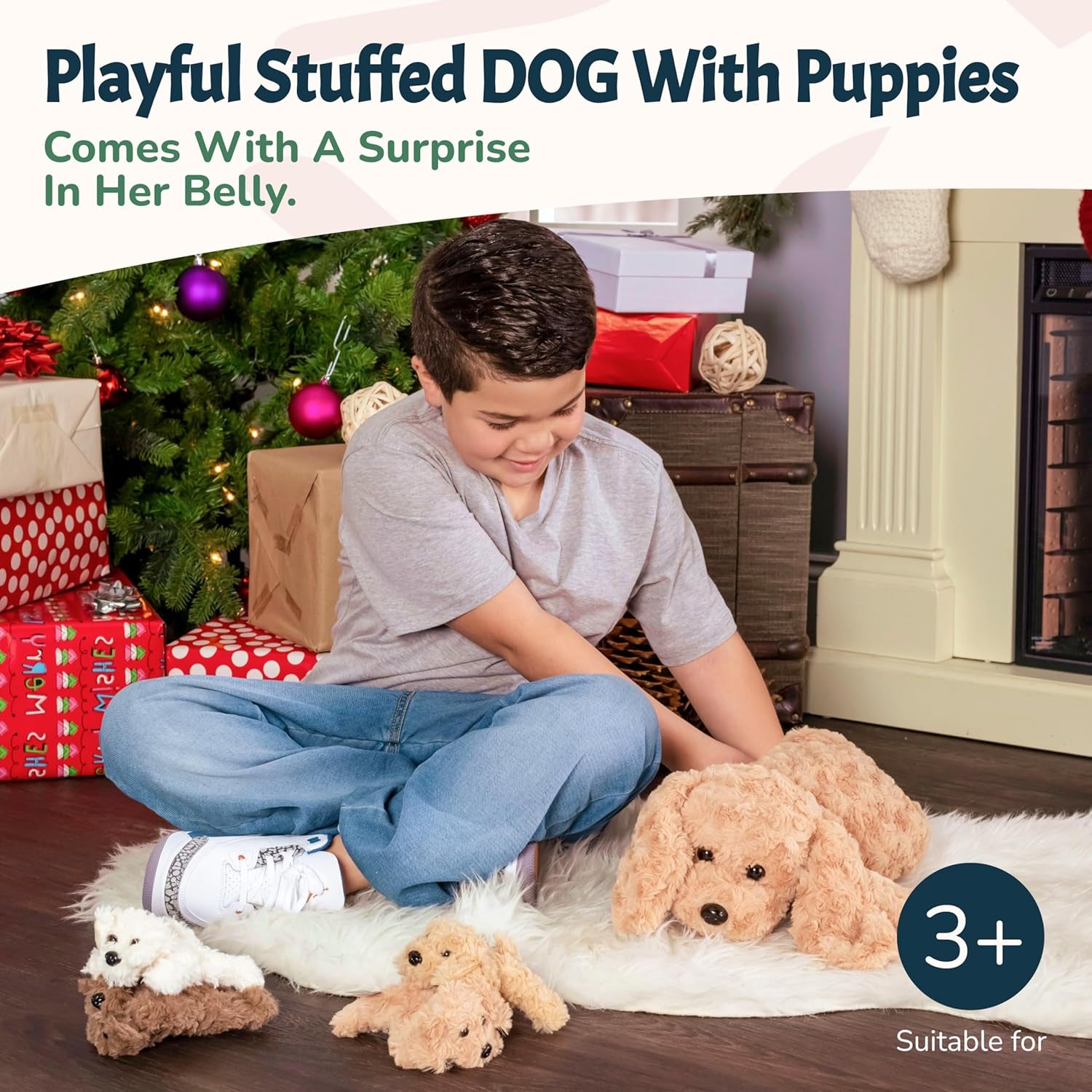 Adopt Me Dog Stuffed Animals for Girls Ages Three to Eight- Mommy Labradoodle with Four Puppies- Magical Dog Pillow Plushie - Enchanting Toy Dog Surprise for Imaginative Play