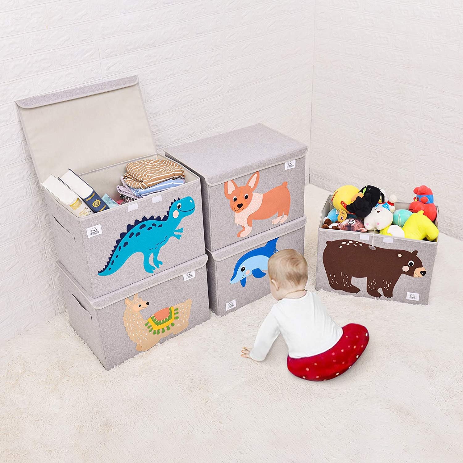 Foldable Large Kids Toy Chest with Flip-Top Lid, Collapsible Fabric Animal Toy Storage Organizer/Bin/Box/Basket/Trunk for Toddler, Children and Baby Nursery (Triceratops)