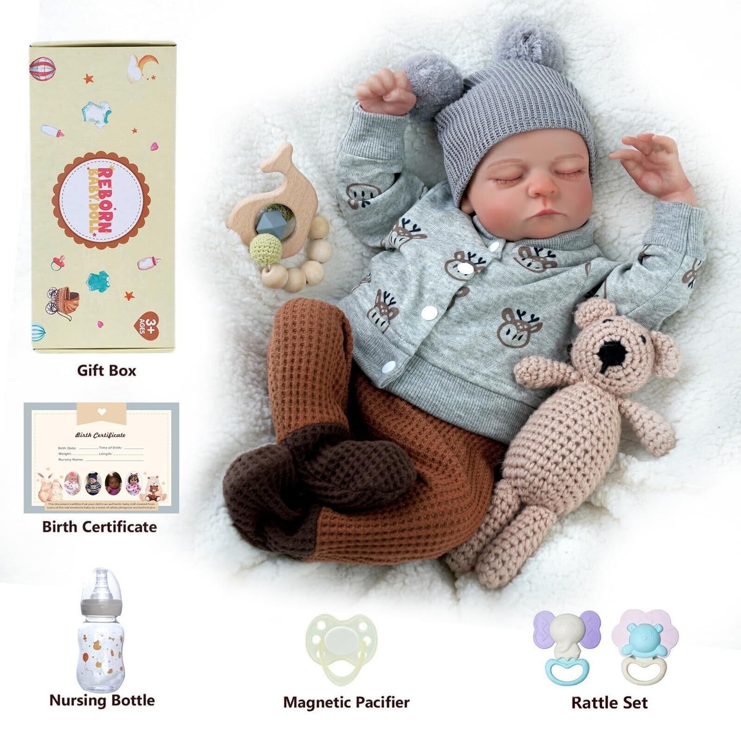 Lifelike Reborn Baby Dolls Boy - 17-Inch Soft Body Realistic-Newb