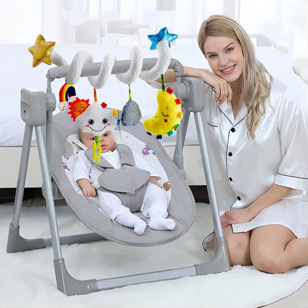 Baby Car Seat Toys Newborn Toys, Stroller Toys Baby Toys 0-6 Months, Infant Spiral Plush Toys Hanging Stroller Toys for Carseat Crib Bar Bassinet - Colorful Star
