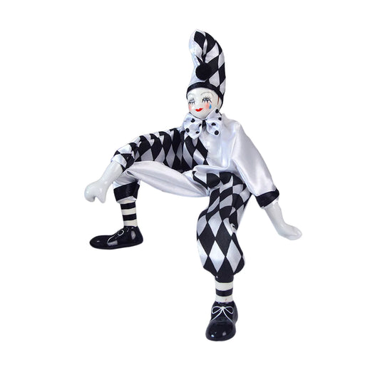 25Cm 10Inch Funny Porcelain Standing Clown Man Doll in Black & White Costume Home Decor