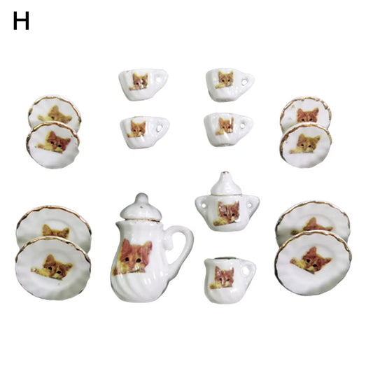 Miniature Doll House Pink Flower Patten Porcelain Coffee Tea Cups Ceramic Tableware Dollhouse Kitchen Accessories