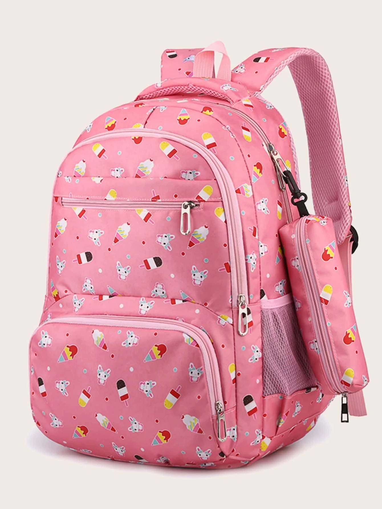 3Pcs Ice Cream Pattern Fashionable Backpack with Shoulder Bag and Coin Purse